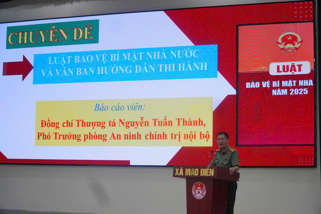Phòng An ninh chính trị nội bộ tập huấn Luật Bảo vệ bí mật nhà nước tại xã Mao Điền